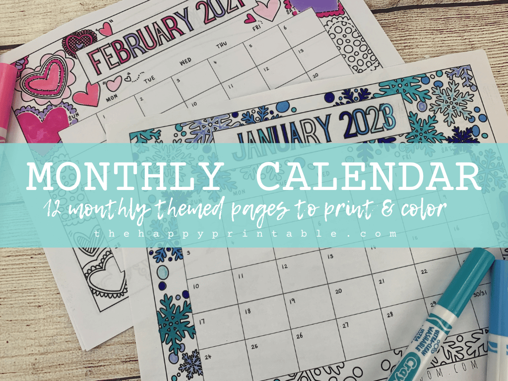 Printable monthly calendar to print color the happy printable