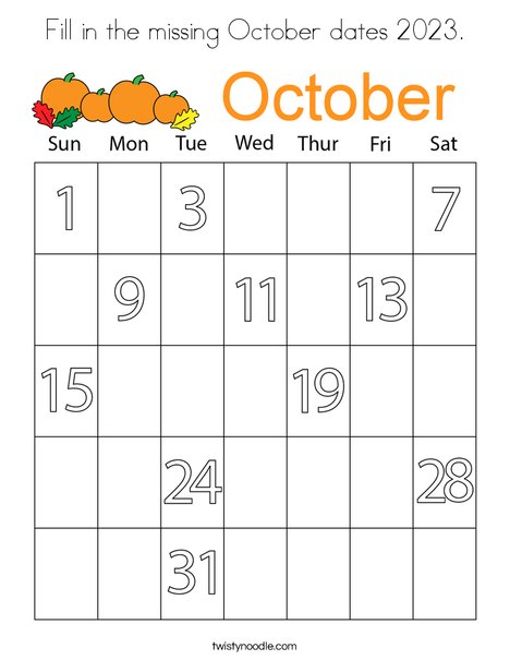 Fill in the missing october dates coloring page