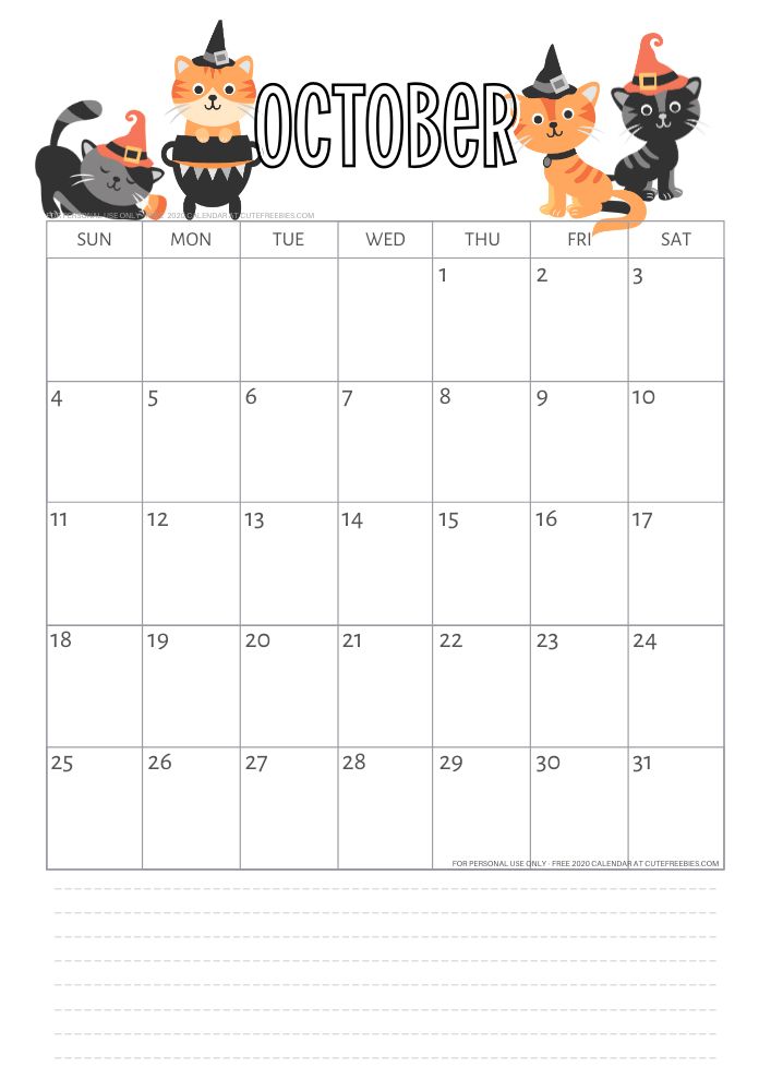 Free printable october calendar