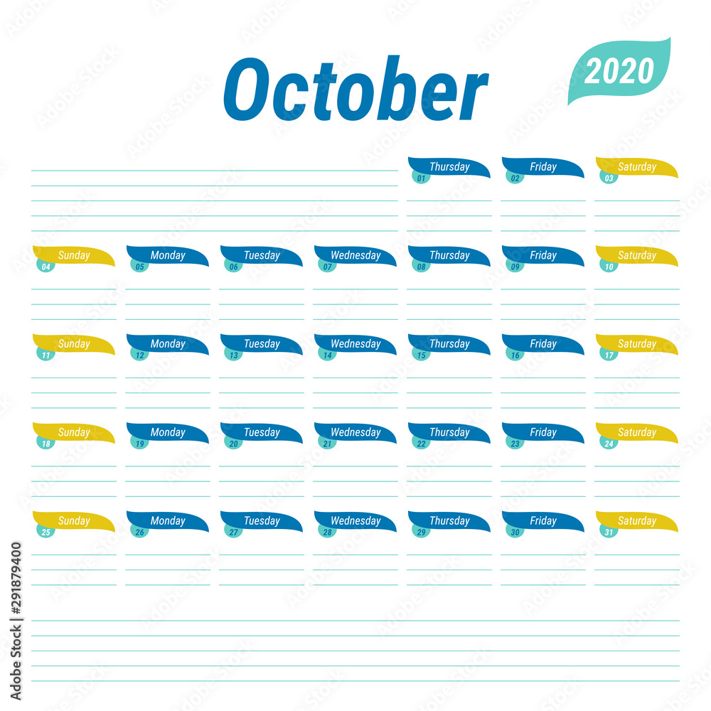 October planner english calendar schedule design journal day book diary or to
