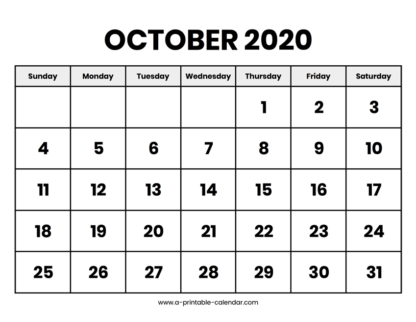 October calendar printable