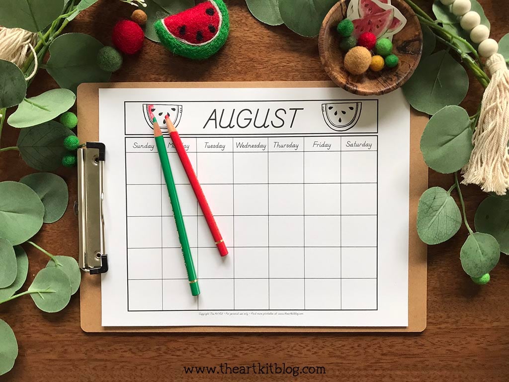 August undated monthly calendar coloring page free printable download â the art kit