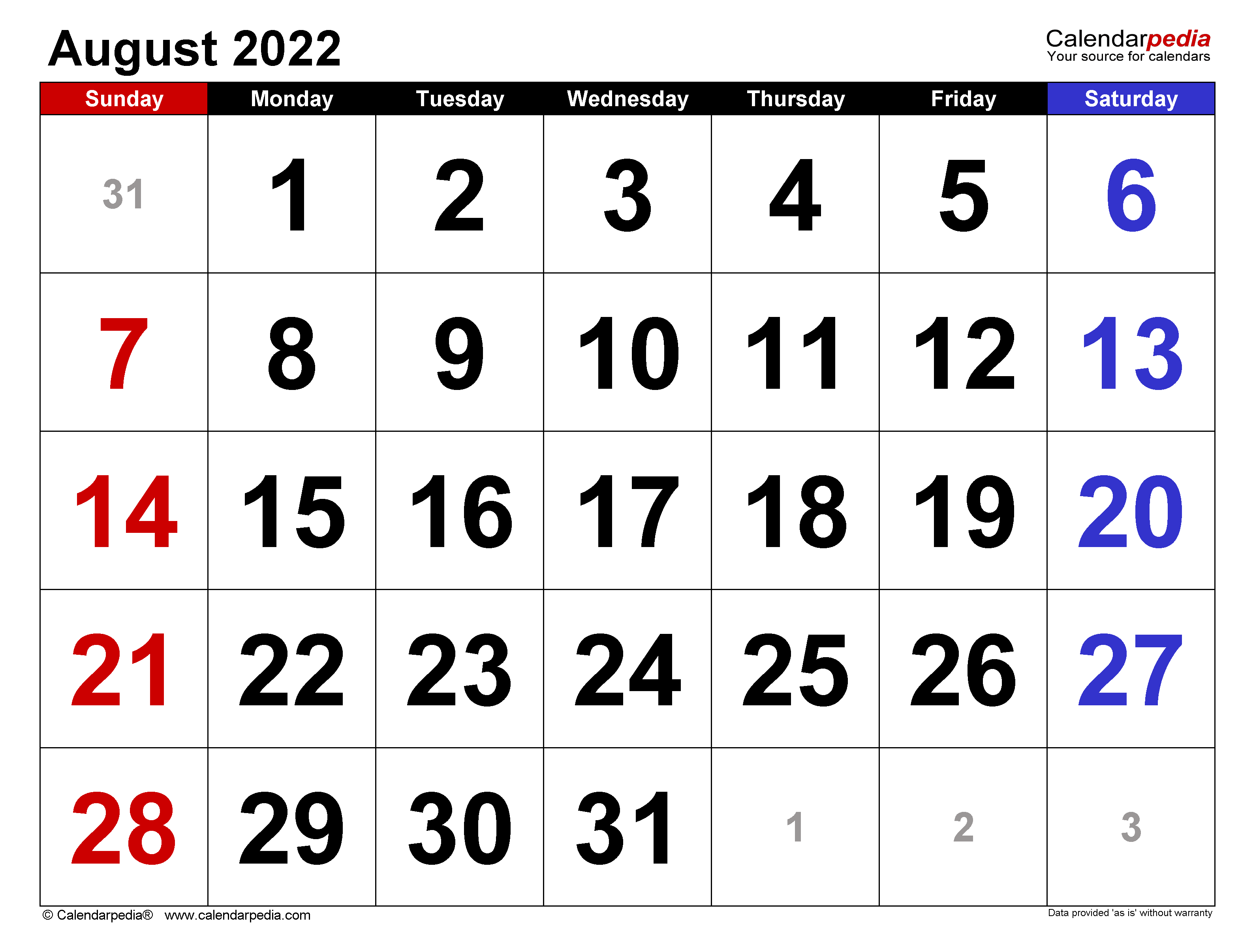 August calendar templates for word excel and pdf