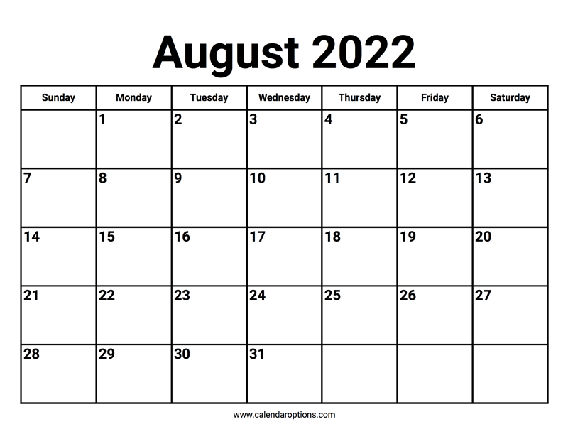 August calendars â calendar options