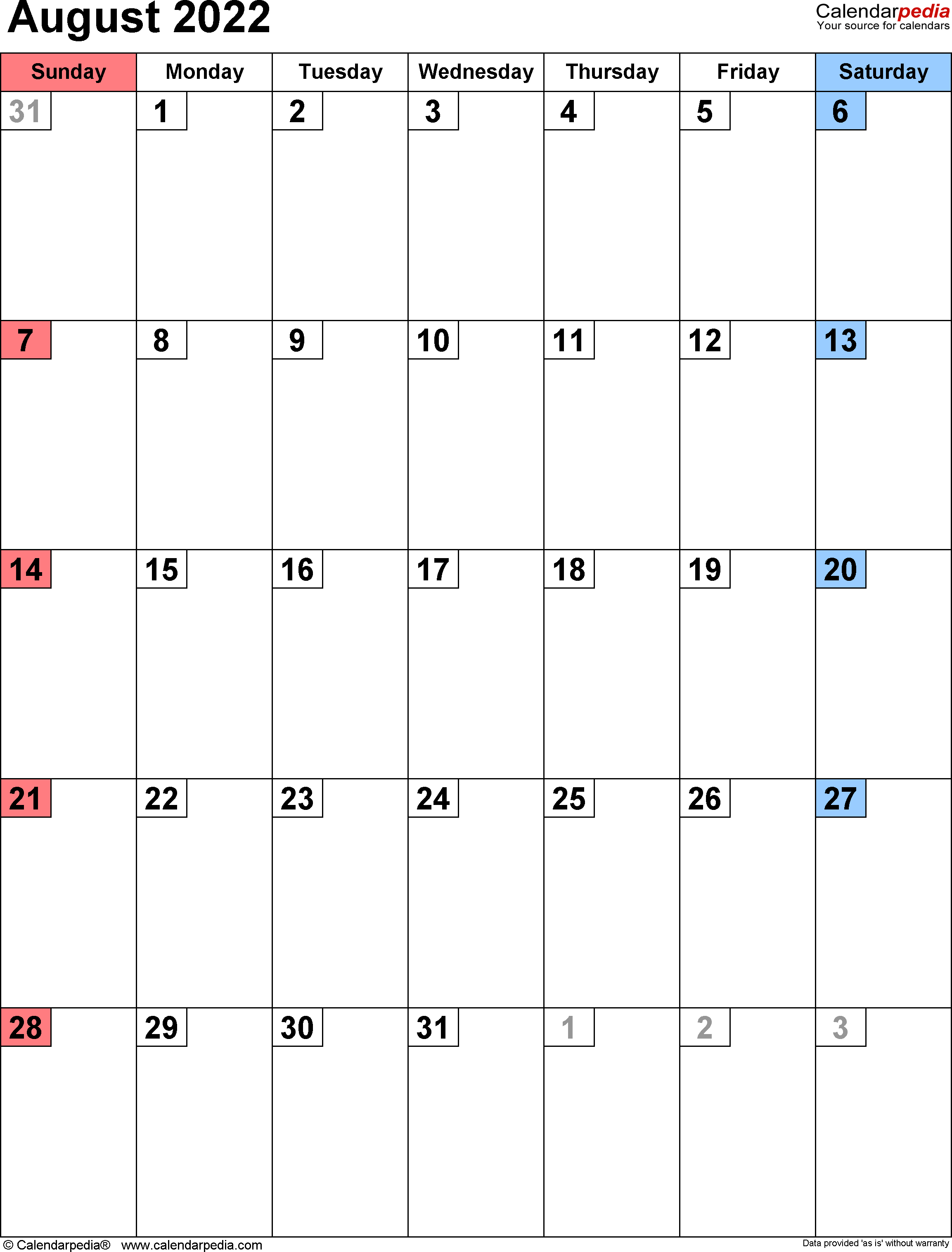 August calendar templates for word excel and pdf