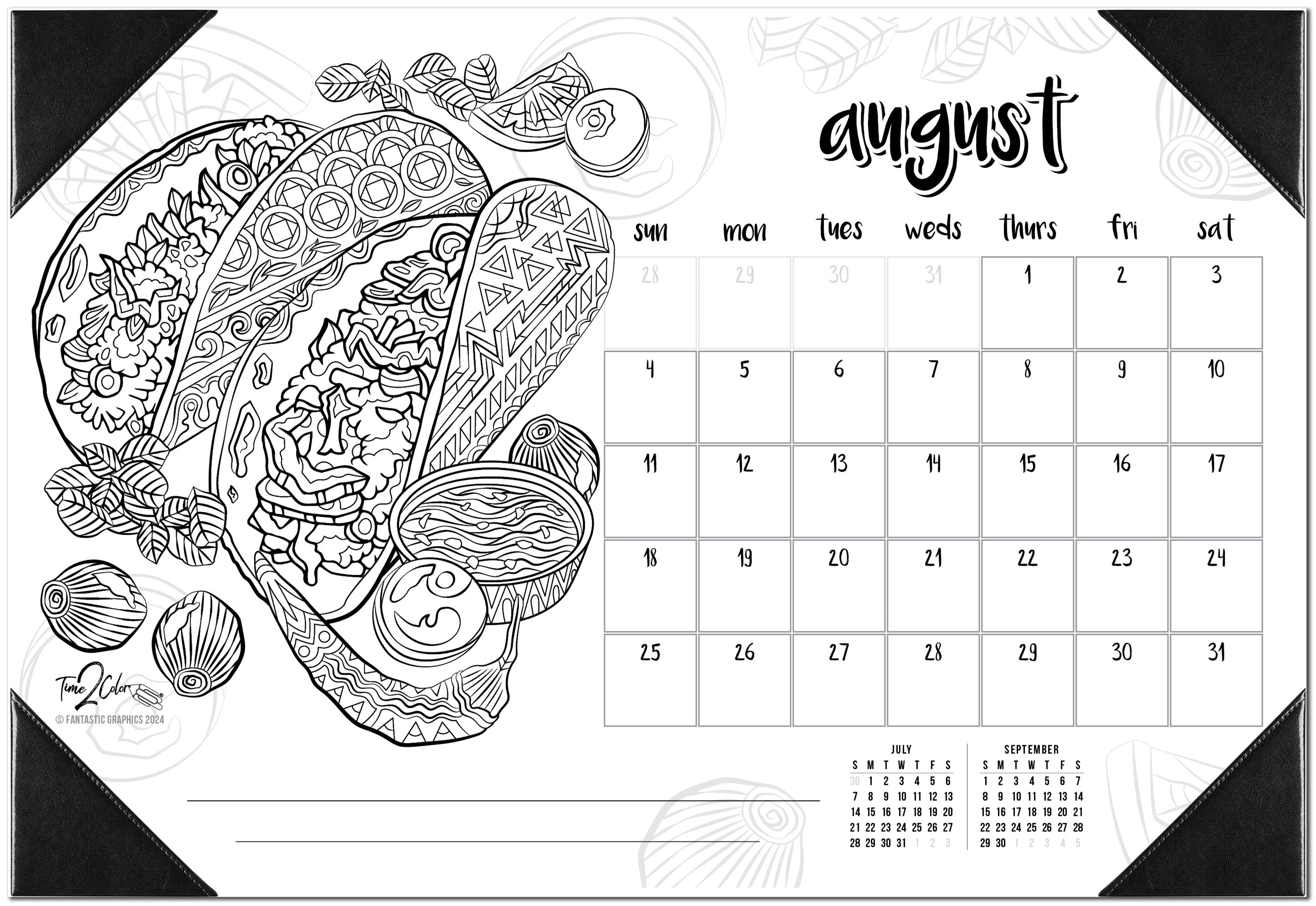 Favorite foods theme desk blotter coloring calendar â calendars