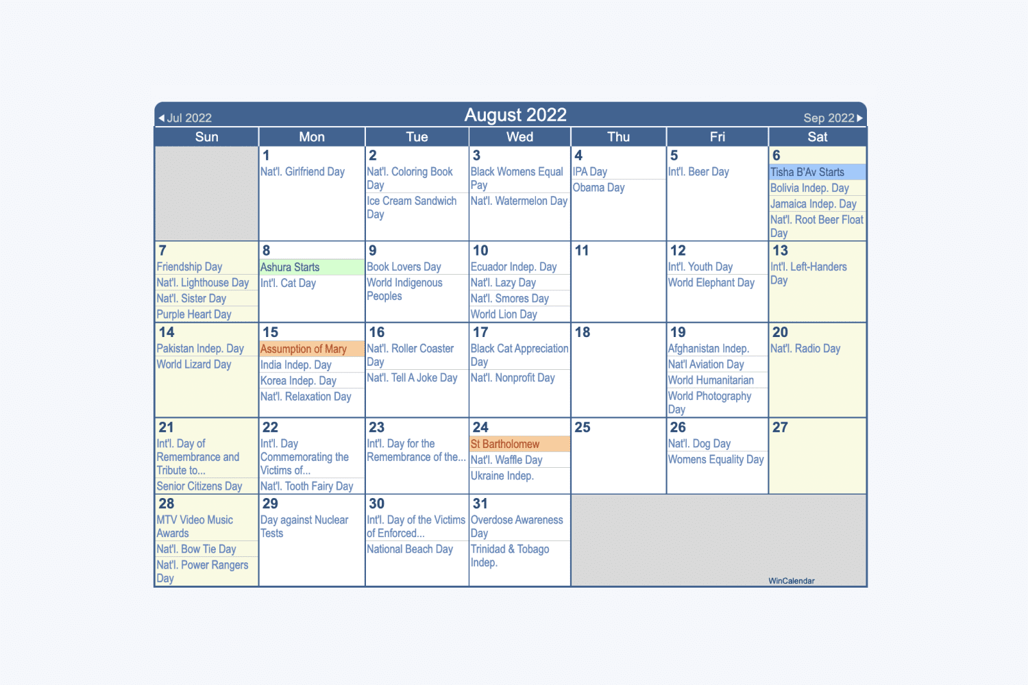 Free printable august calendars