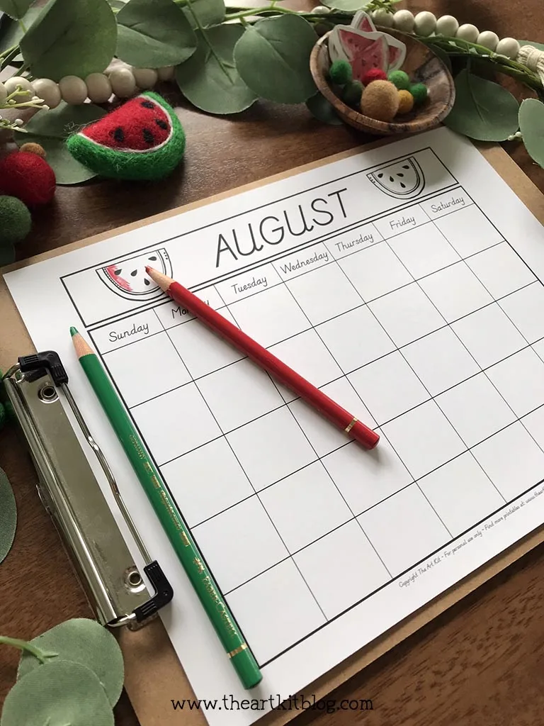 August undated monthly calendar coloring page free printable download â the art kit