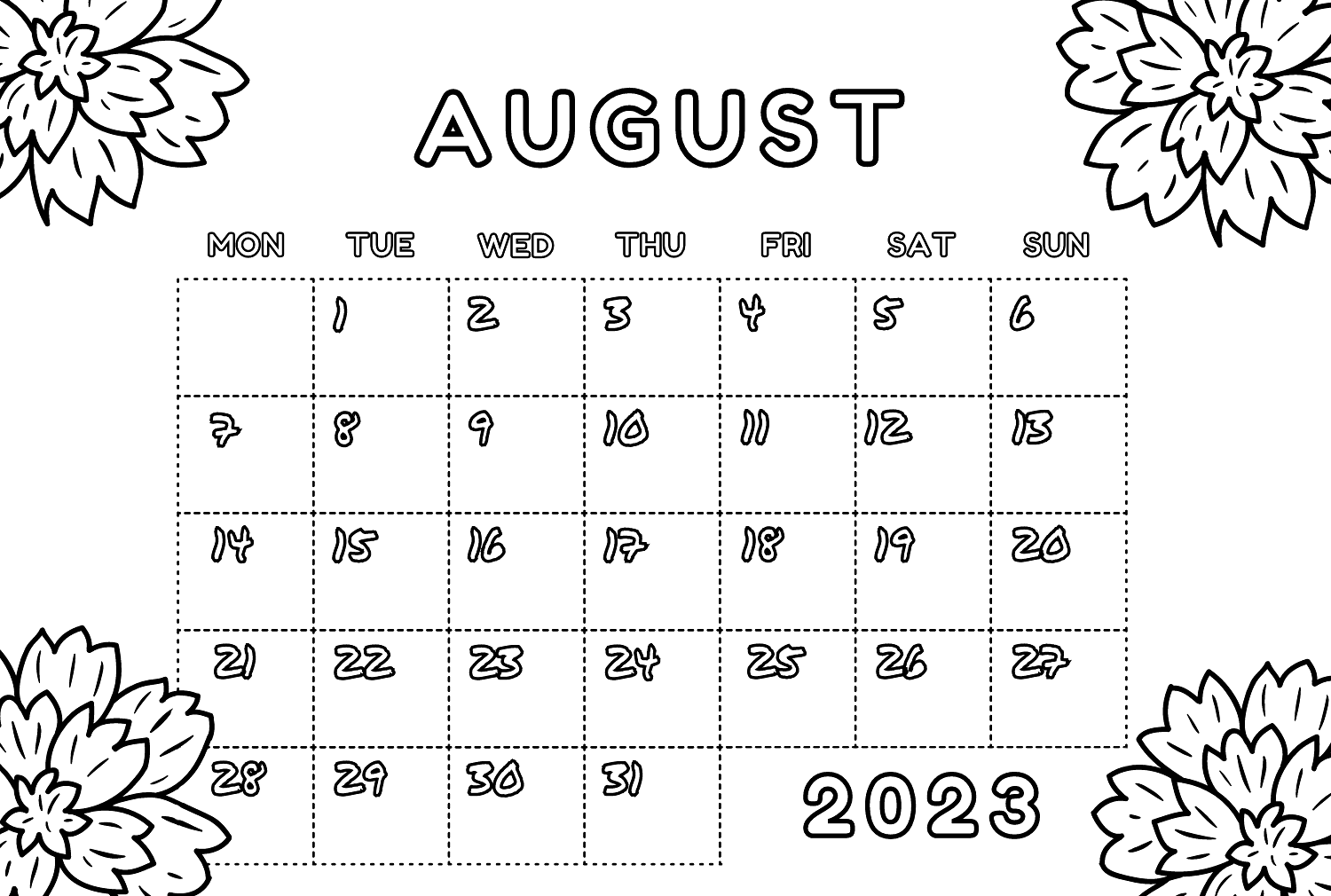 Calendar august coloring page