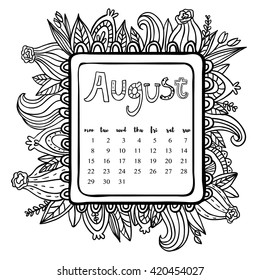 August calendar doodle frame cute stock vector royalty free