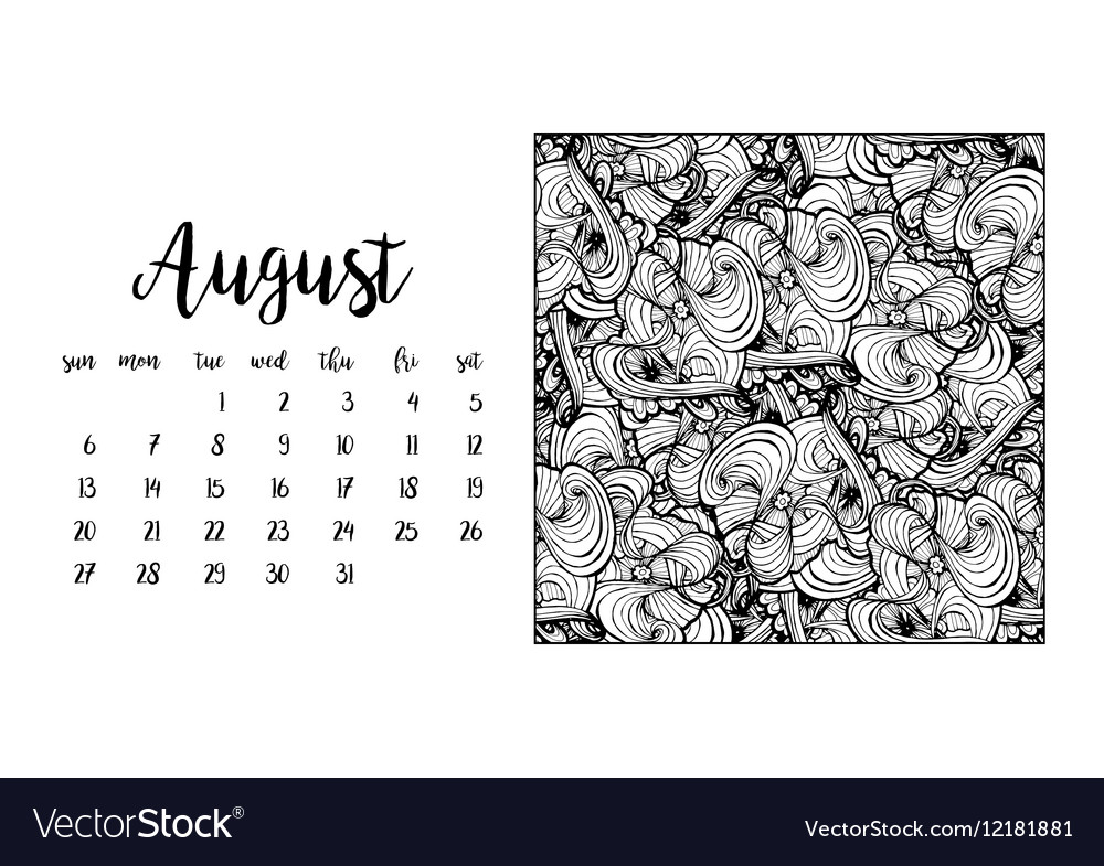 Desk calendar template for month august royalty free vector