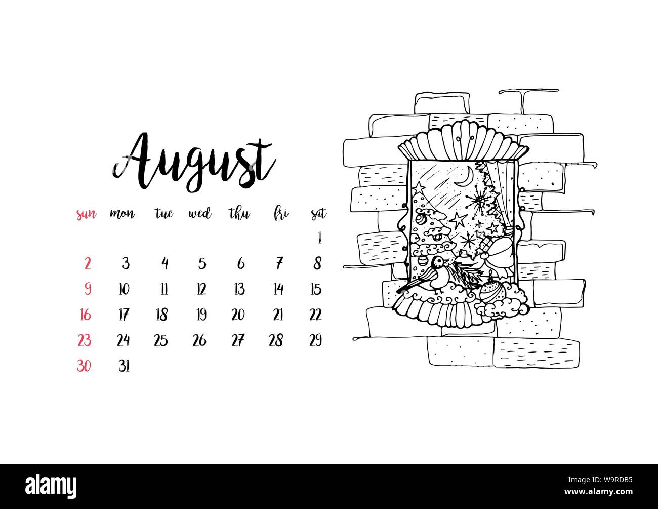 Monthly desk calendar horizontal template for month august week starts sunday stock vector image art