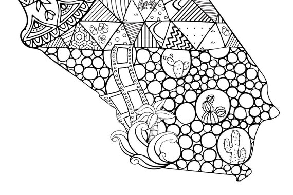 Map of california coloring page diy printable coloring page state wall art print college dorm decor travel tracker adult coloring