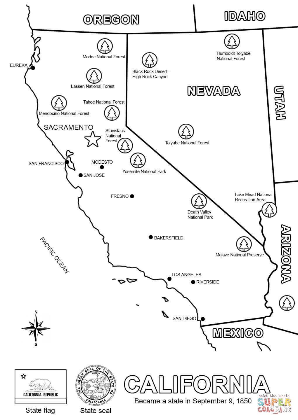 Map of california coloring page free printable coloring pages california map california history map