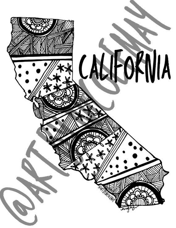 California state outline zentangle coloring page pdf download printable
