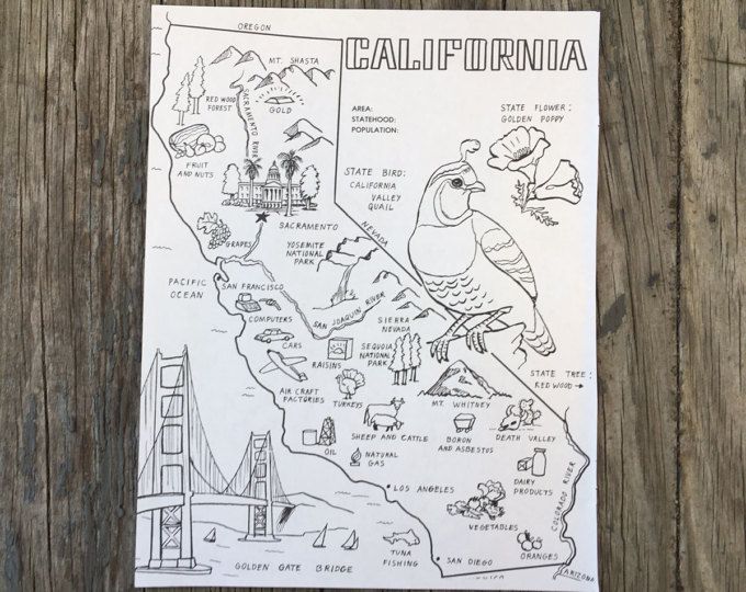 California map vintage coloring book page kids map of california showing san diego sacramento and los angeâ maps for kids vintage coloring books map projects