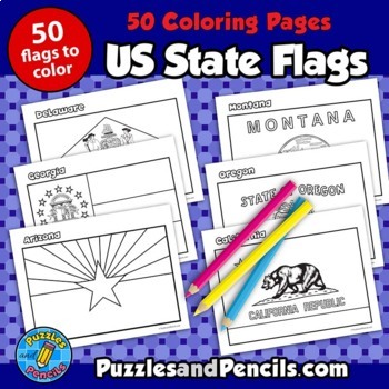 Us state flags coloring pages flags to make by puzzles and pencils