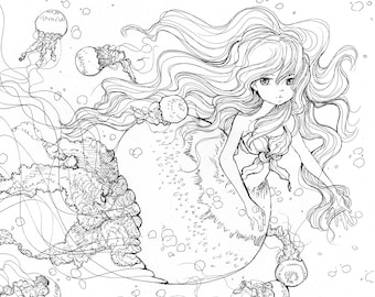 Pop manga mermaids and other sea creatures coloring book
