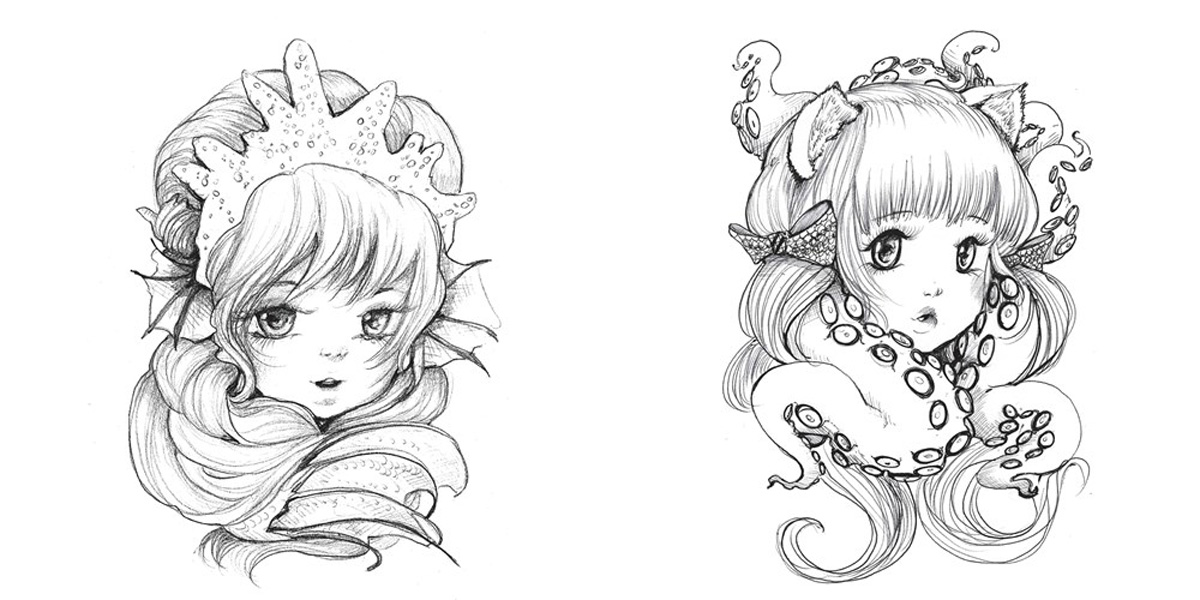 Pop manga mermaids and other sea creatures a coloring book