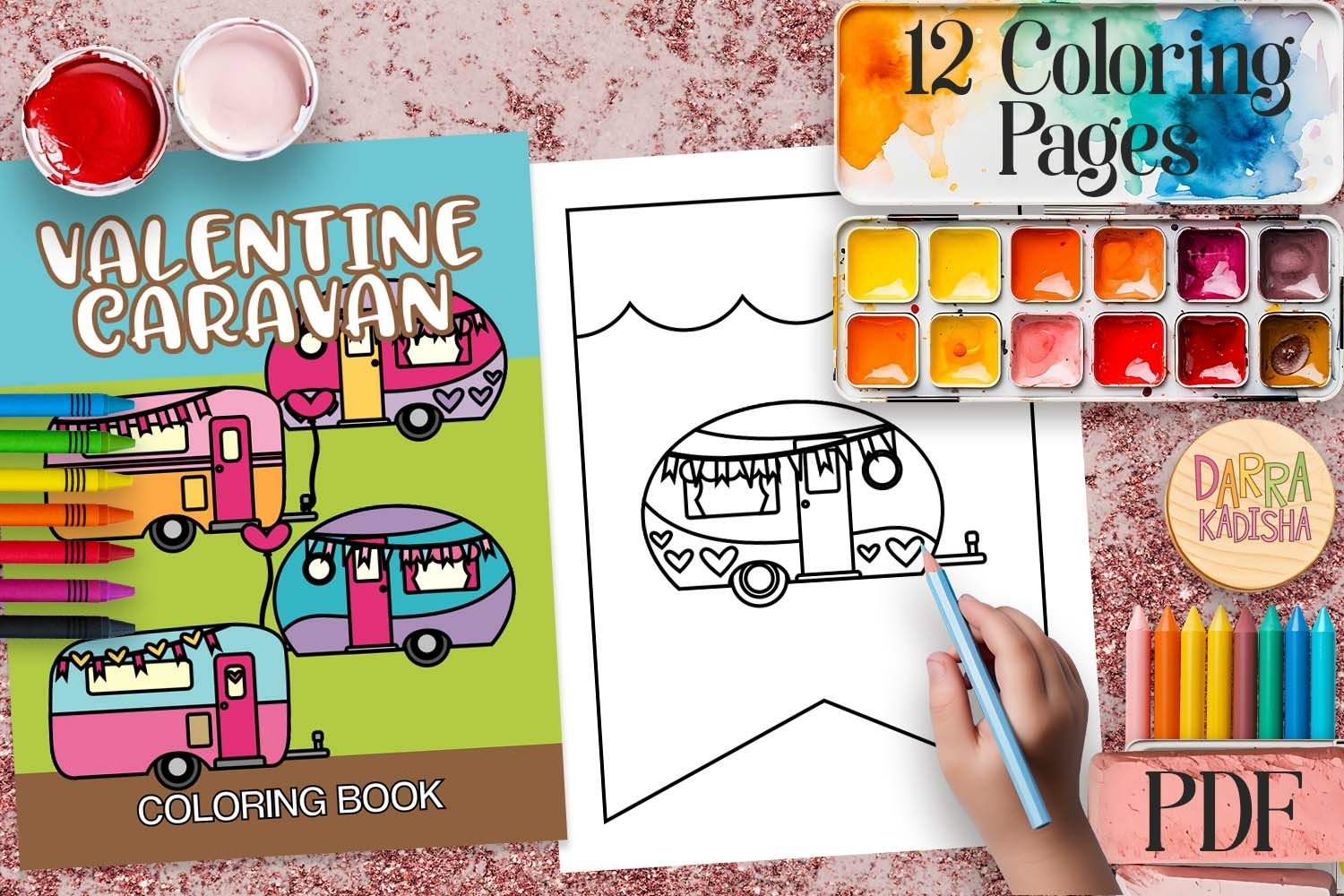 Valentine happy camper coloring book