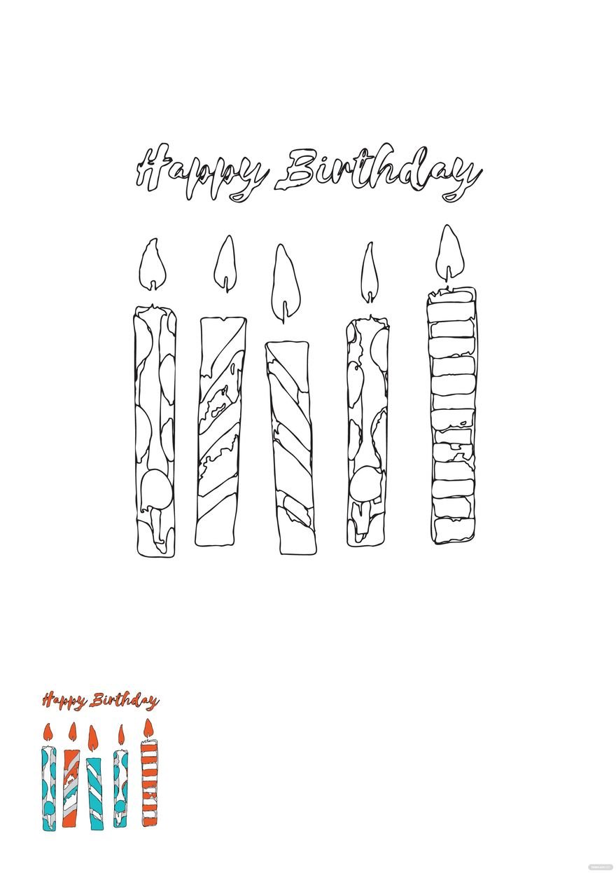 Free watercolor happy birthday candle coloring page