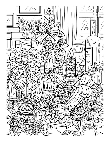 Premium vector christmas candle holder coloring page for adults