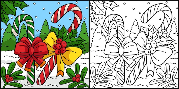 Premium vector christmas candy cane coloring page illustration