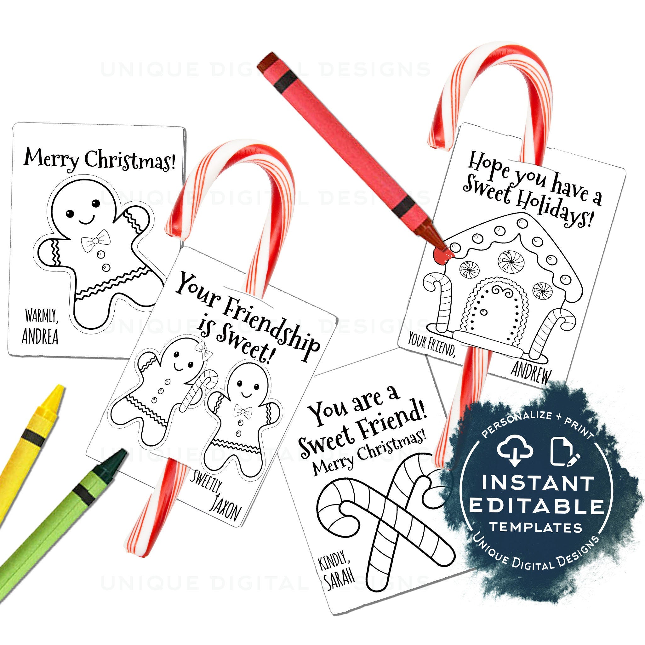 Color in gift candy cane christmas favors tag kids classroom editable