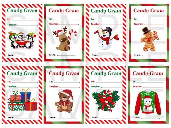 Candy grams christmas candy cane gift school pta ptsa fundraiser printable tags on a page in color