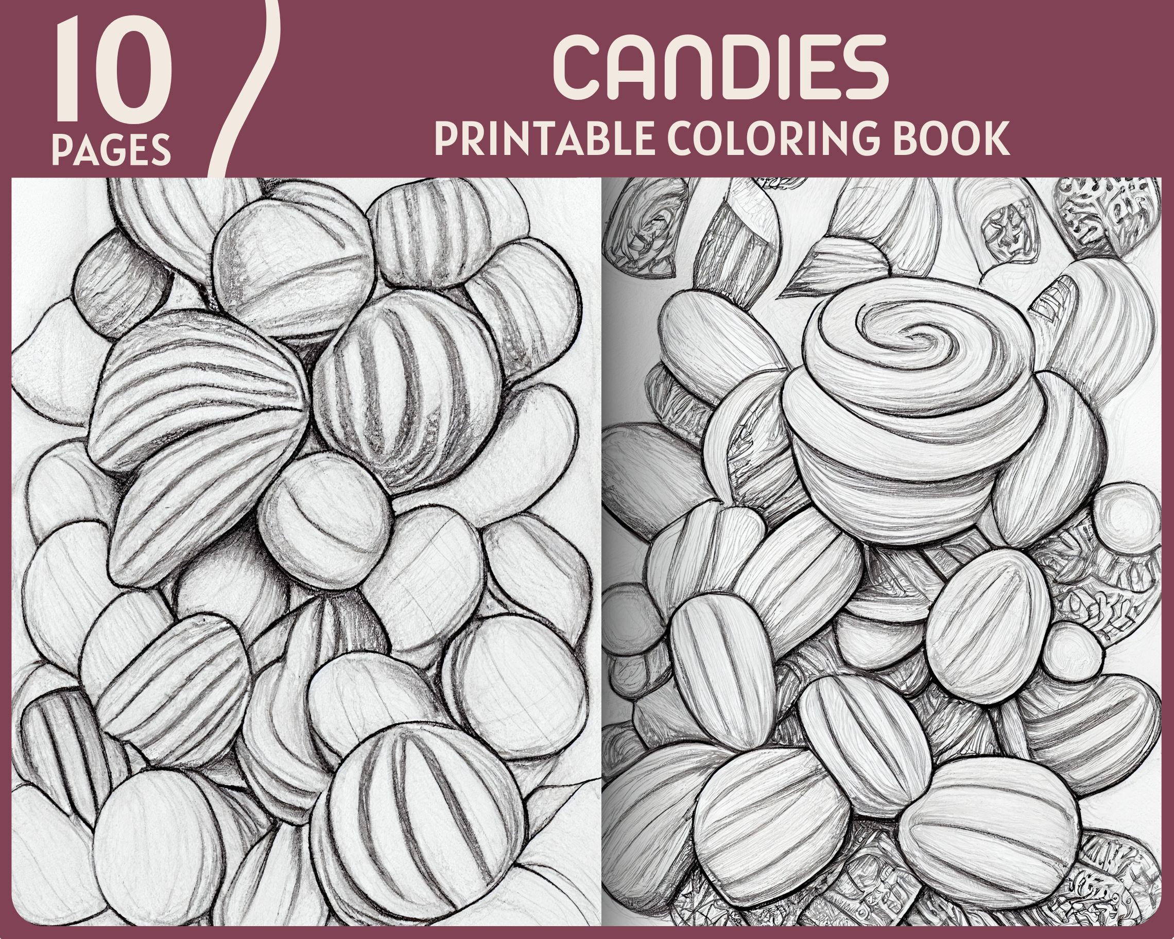 Sweet candies coloring pages stack of candy printable coloring pages yummy candies coloring book