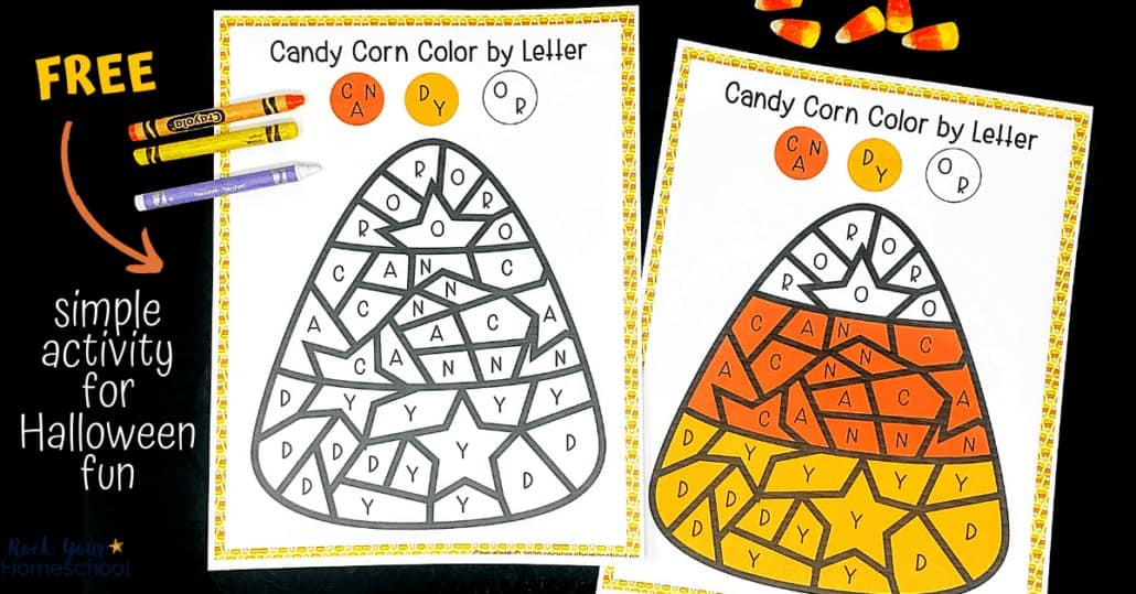 Free candy corn color by letter for halloween fun