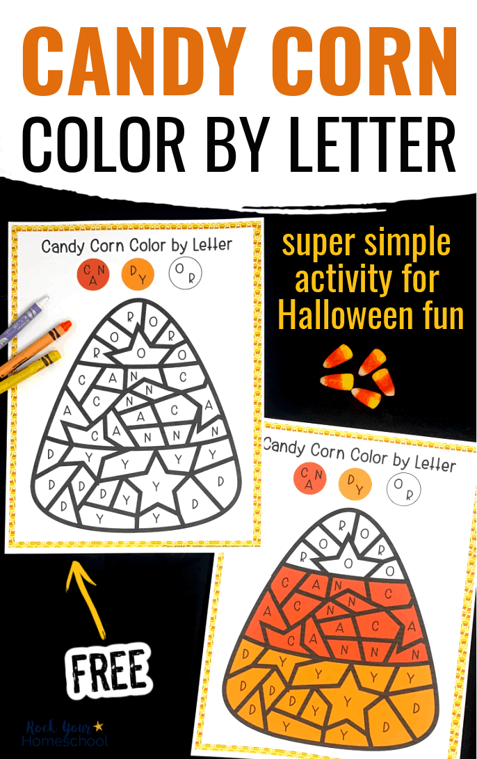 Free candy corn color by letter for halloween fun