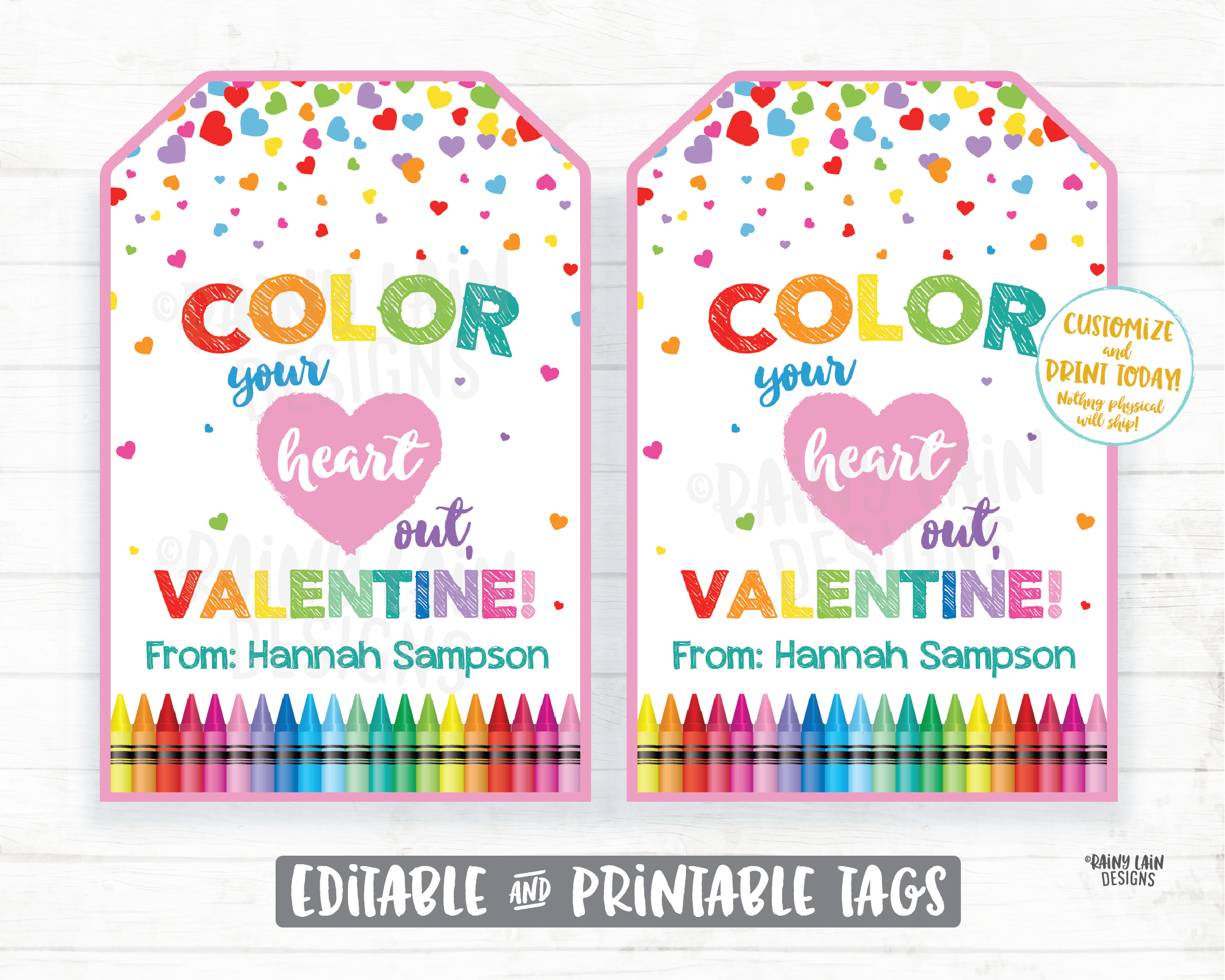Color your heart out valentine coloring book valentine tag crayon va â rainy lain designs llc