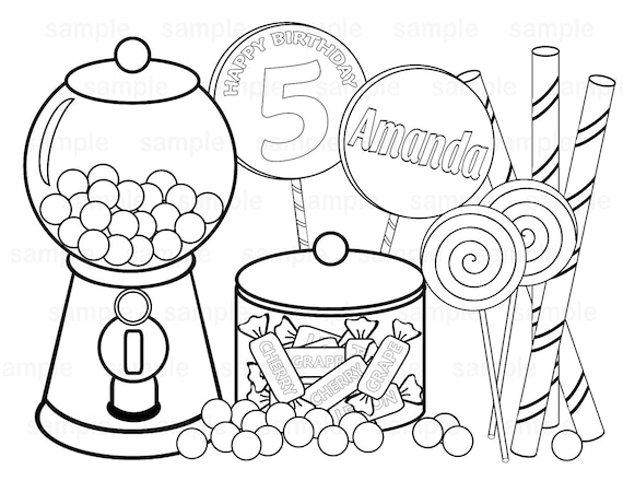 Personalized sweet shoppe candy coloring page birthday party favor colouring activity sheet personalized printable template