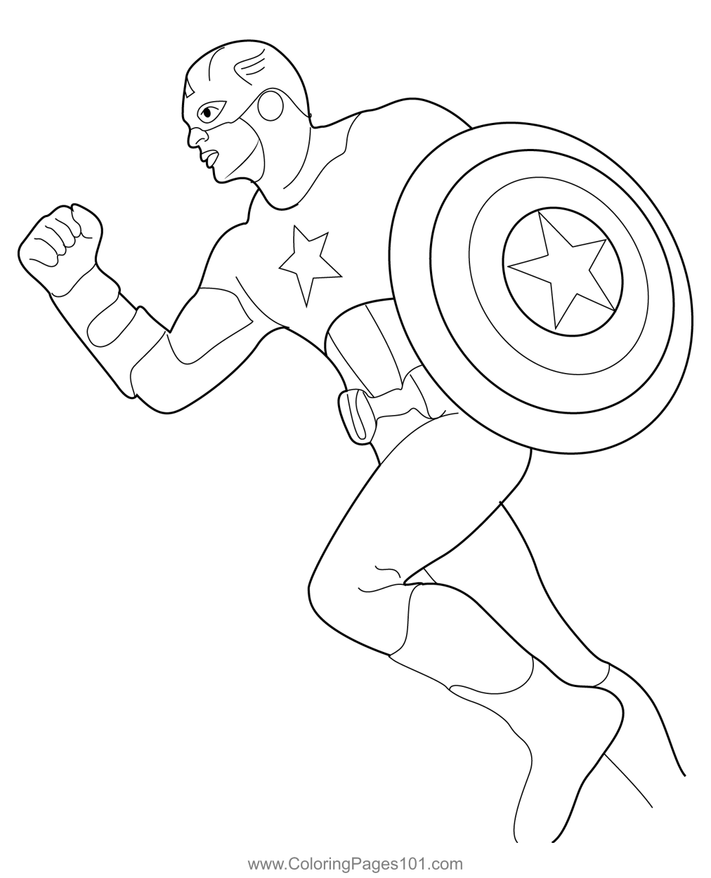 Runing captain america coloring page for kids