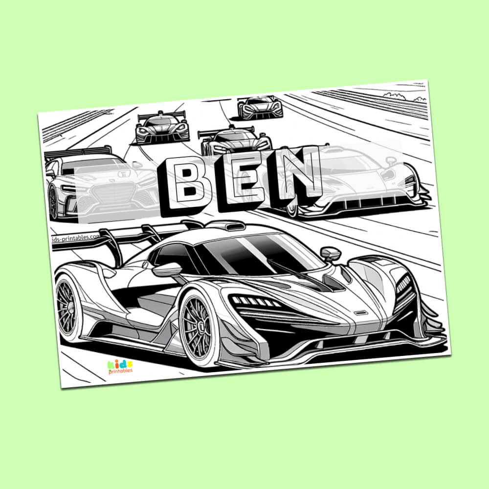 Name color sheet sports car template kids