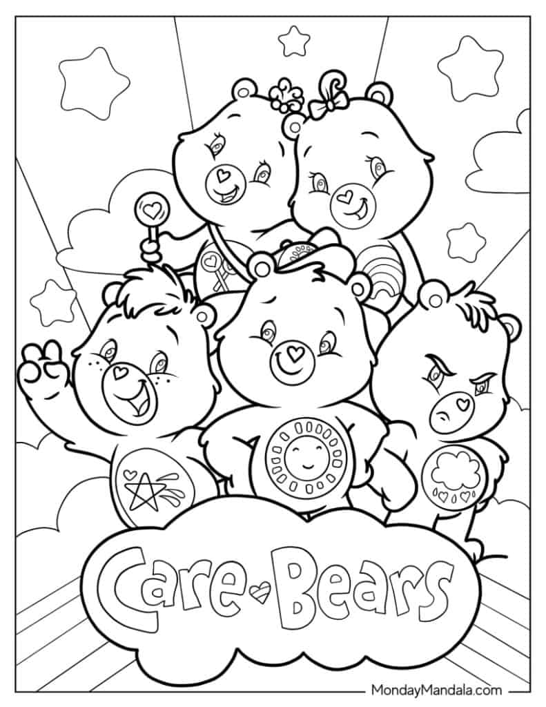 Care bears coloring pages free pdf printables