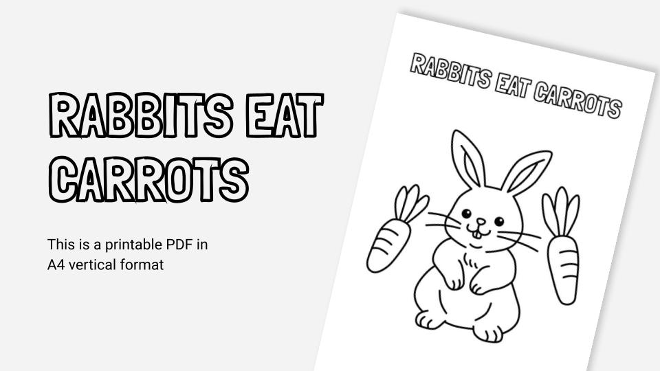 Rabbits eat carrots printable coloring worksheet