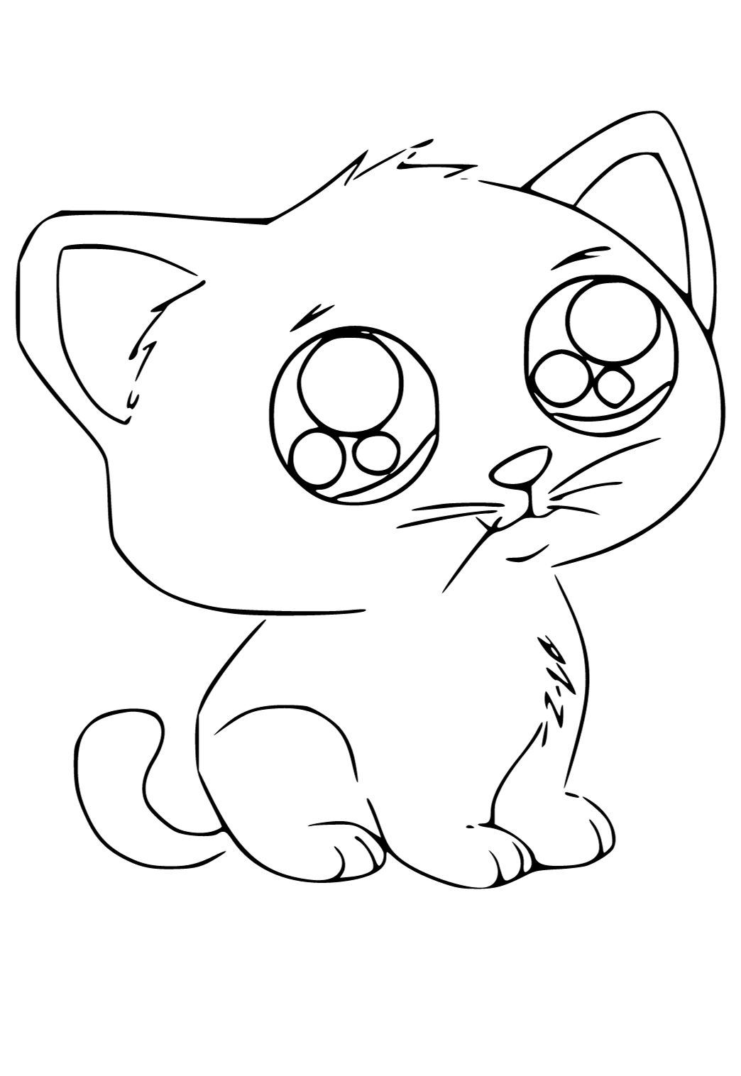 Free printable cartoon cat cute coloring page for adults and kids