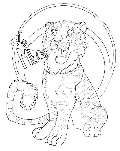 Happy tiger coloring page for adults
