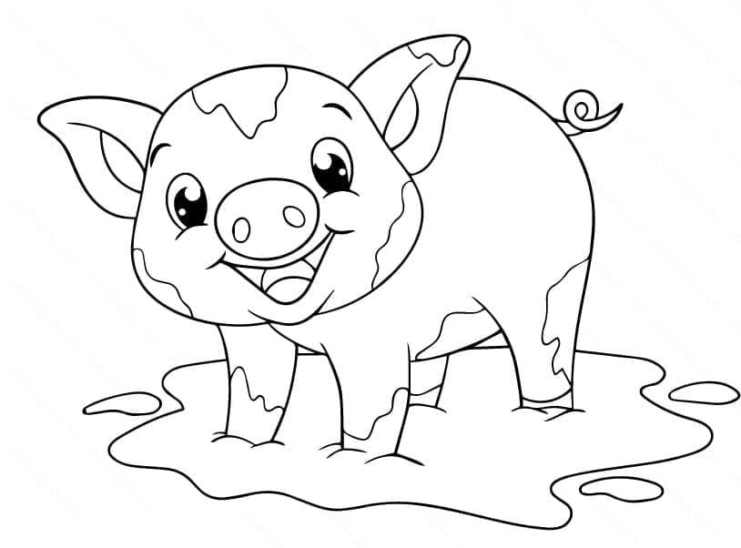 Cute cartoon pig coloring page