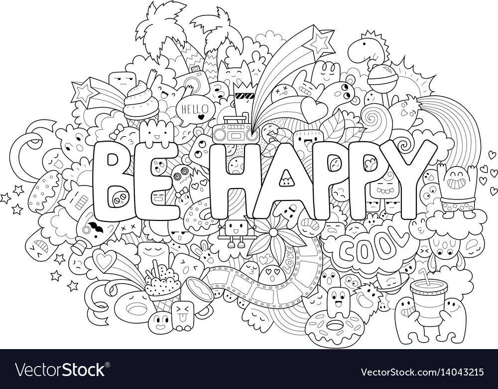 Printable coloring page for adults with cartoon vector image