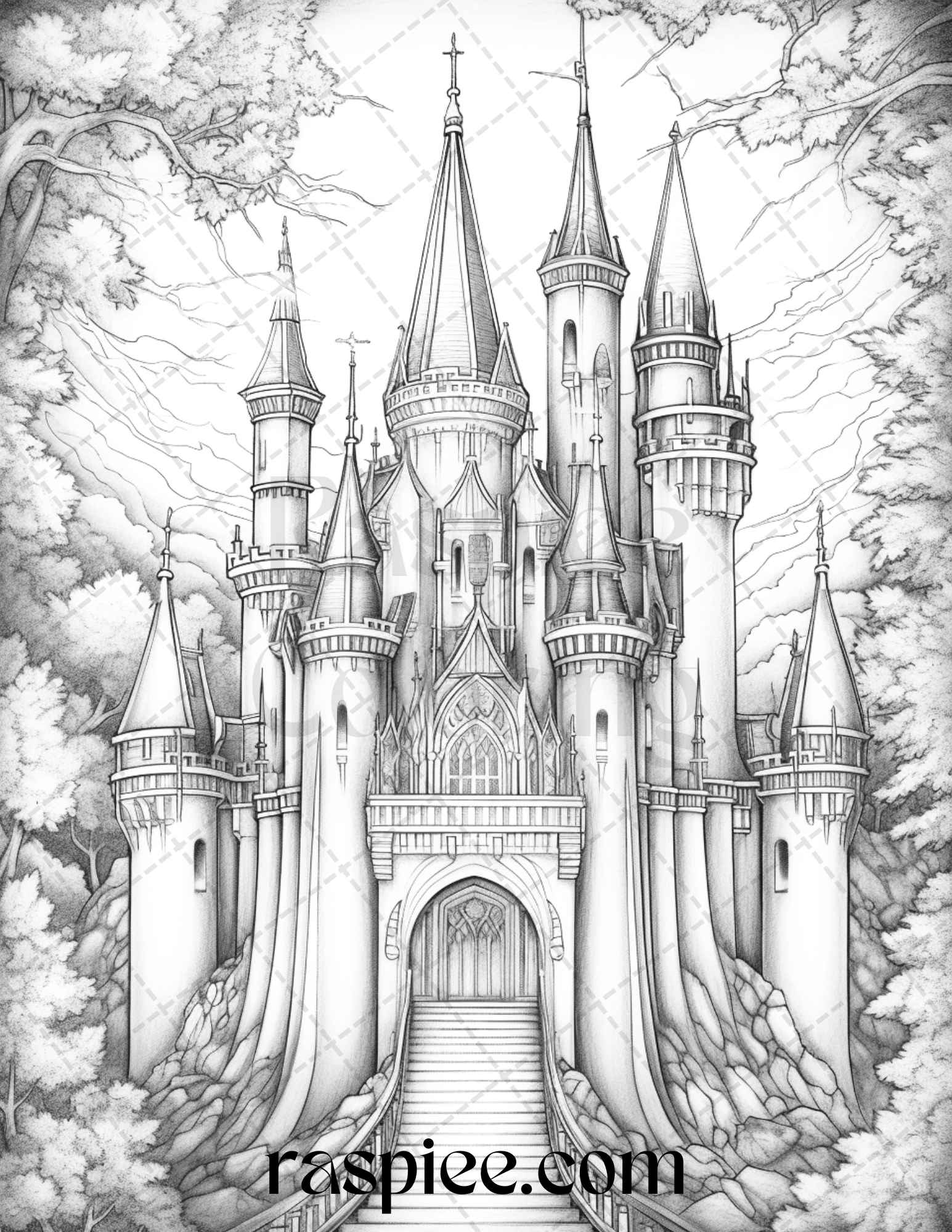 Haunted castles grayscale coloring pages printable halloween color â coloring