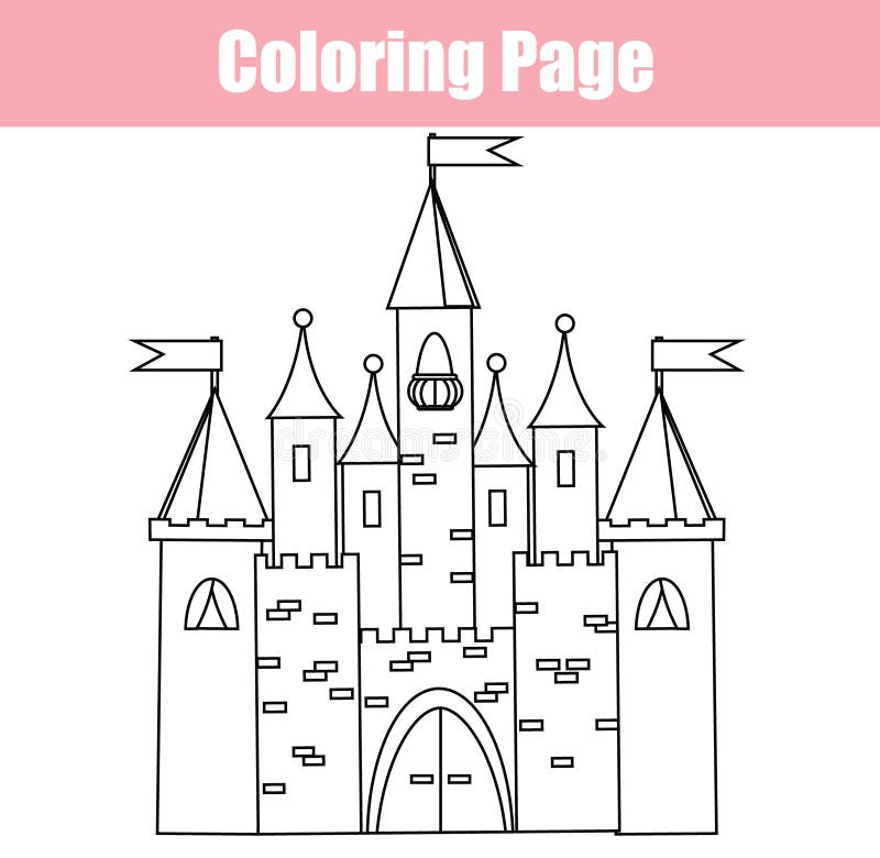 Coloring page educational children game fairy castle drawing kids printable activity stock vector
