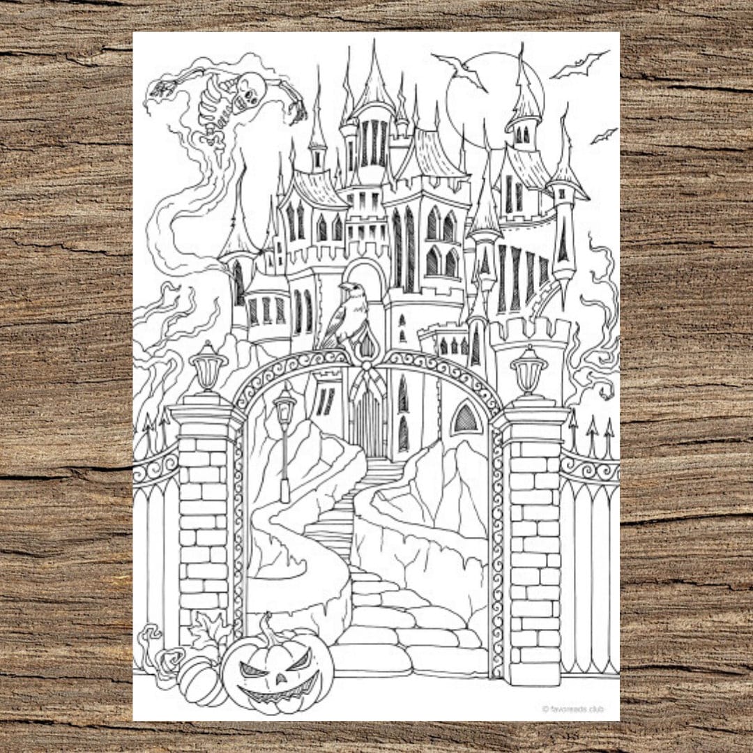 Scary castle printable adult coloring page from favoreads coloring book pages for adults and kids coloring sheets colouring designs