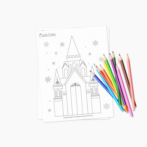Winter castle coloring sheet printable snow queen kids classroom activity house drawing sheet ice mansion birthday party template pdf