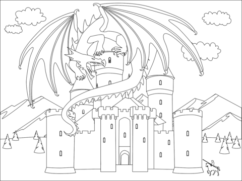 Dragon and castle coloring page free printable coloring pages