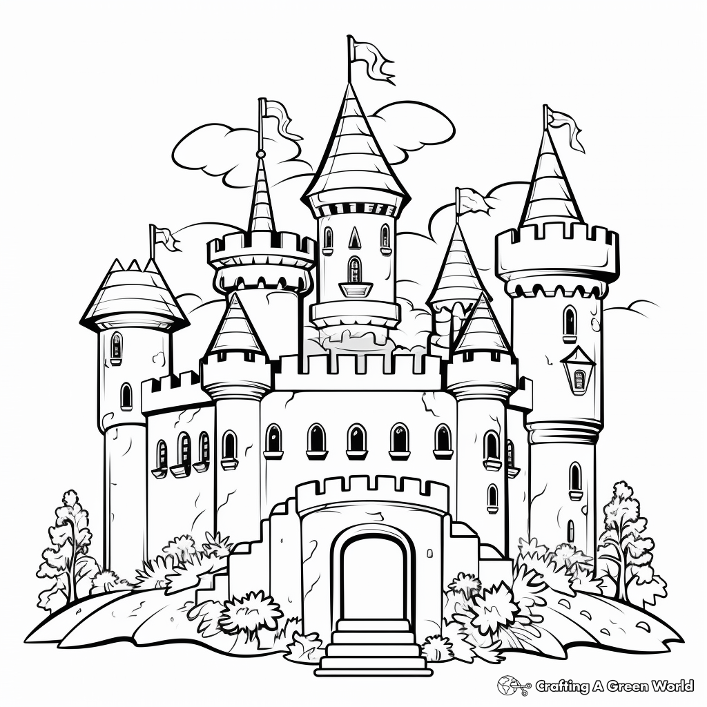 Unicorn castle coloring pages