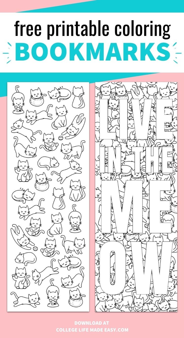 Free printable bookmarks to color cute cat designs