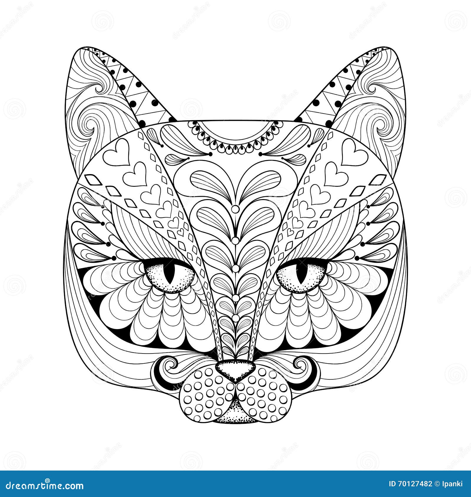 Vector zentangle cat print for adult coloring page hand drawn a stock vector